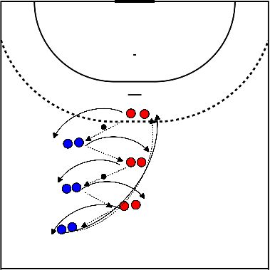 drawing Passing and receiving the ball in motion.