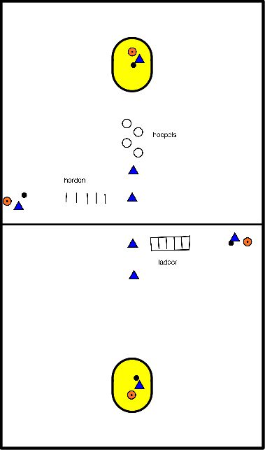 drawing Calentamiento con obstáculos